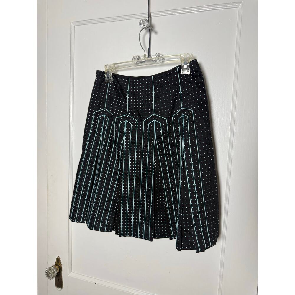 Carlisle Skirt Size 4 Black Teal Polka Dot Pleated Cotton Midi Geometric - Picture 4 of 8